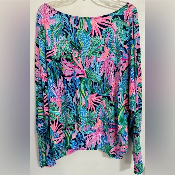 Lilly Pulitzer Vibrant Under the Sea Print Long Sleeve Blouse XL - Picture 2 of 5